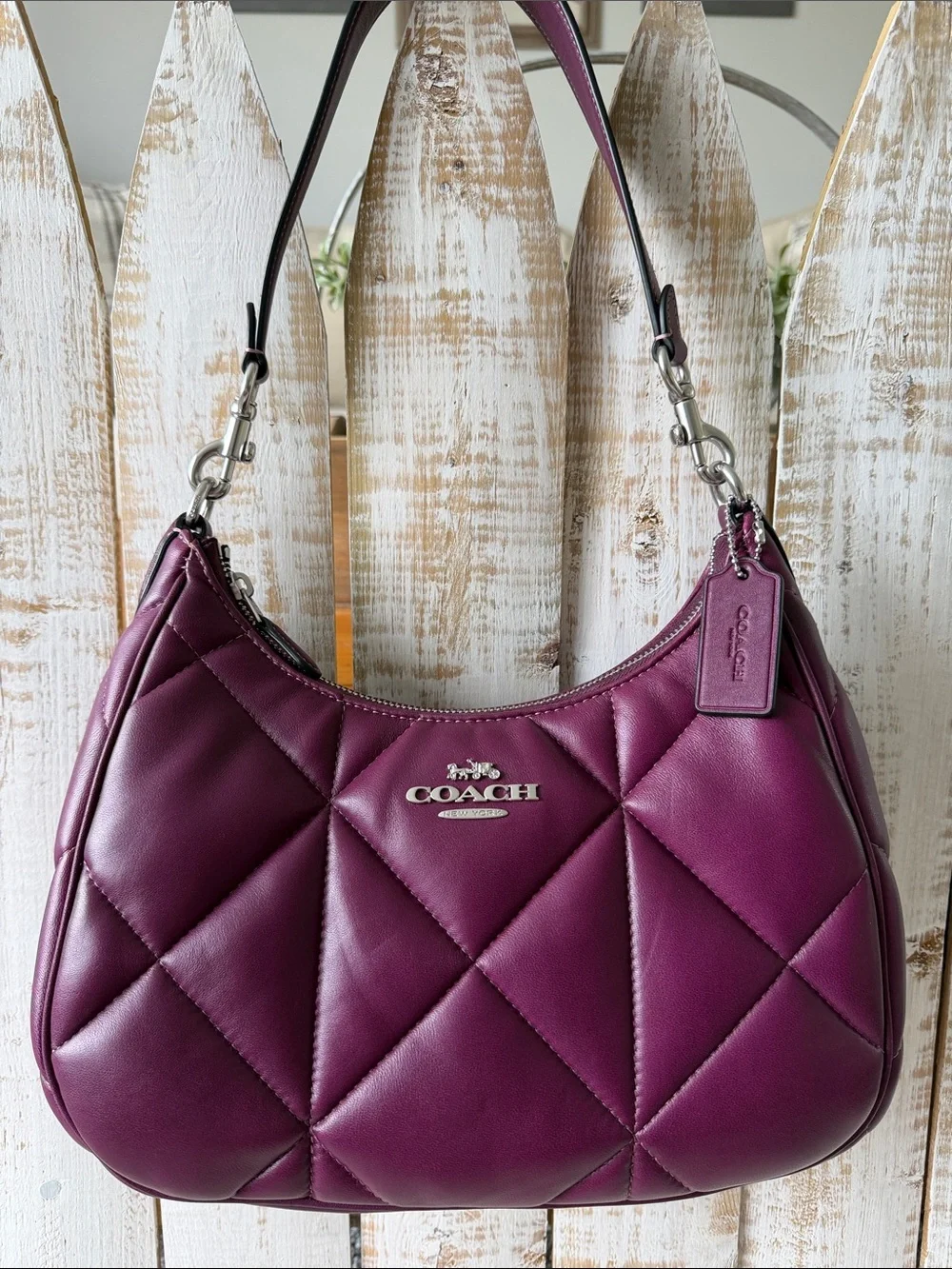 Coach Teri Hobo With Puffy Diamond Quilting Deep Berry